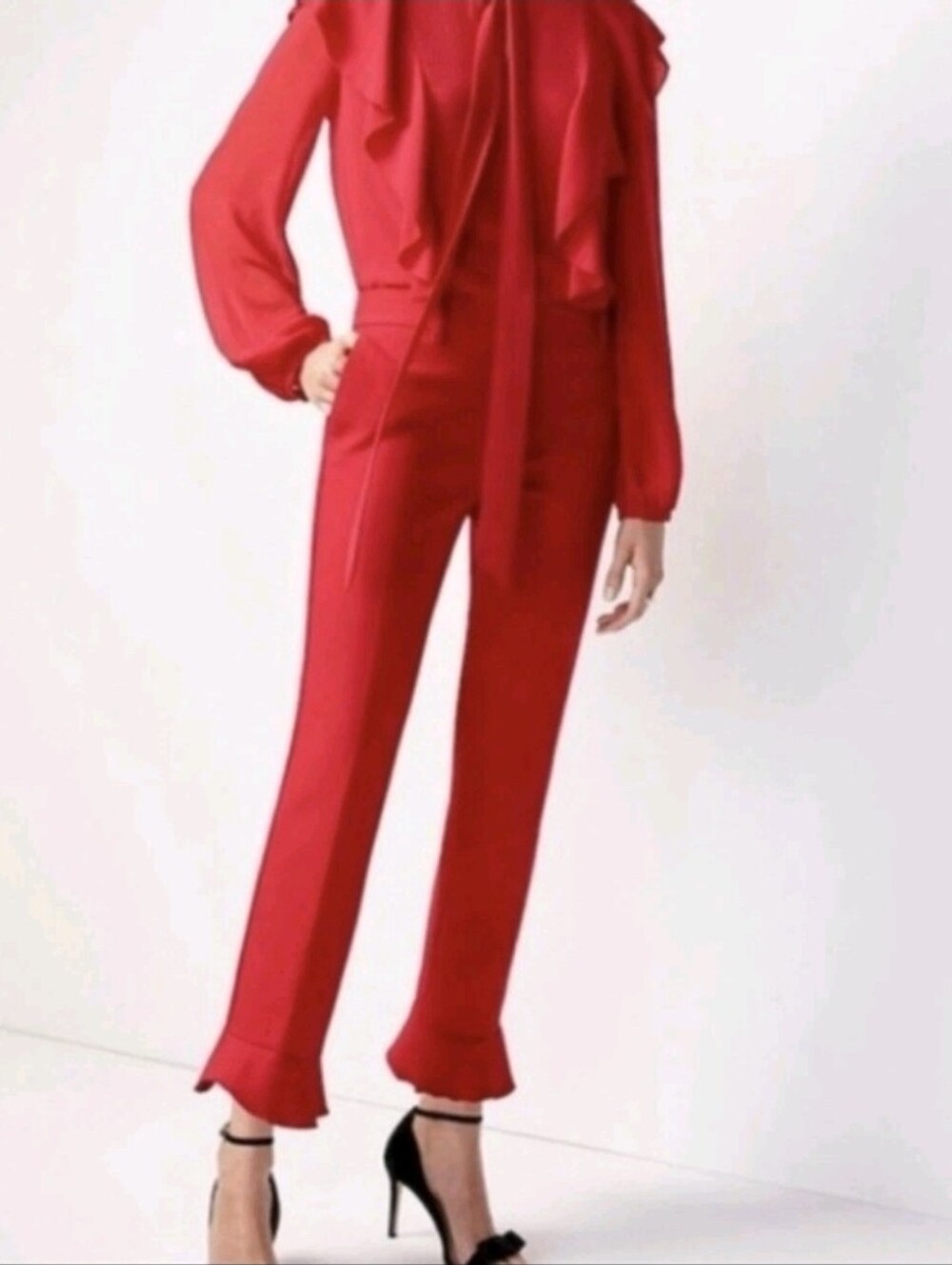 Ann Taylor Red Ruffle-Hem Pants - Size 10